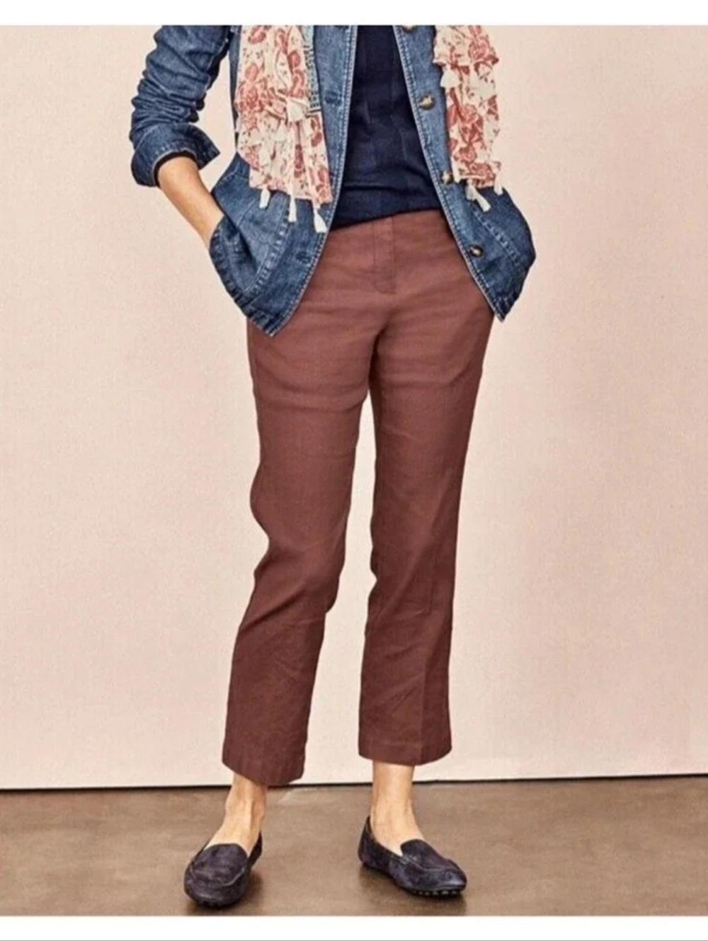 J. Jill Linen Stretch Crop Pants Petite Rust Brown Straight Leg Coastal Grandma